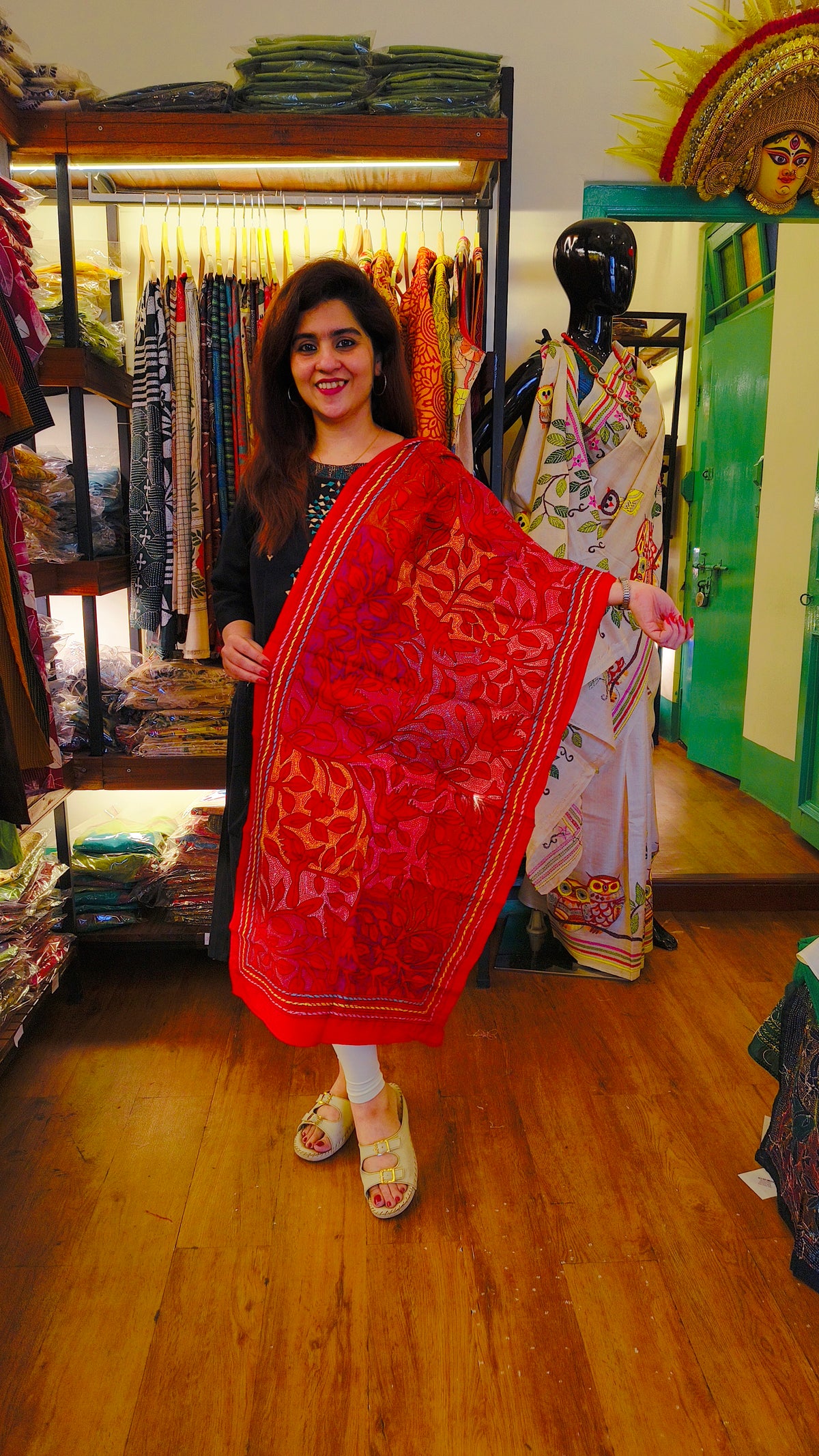 Red Kantha Stole